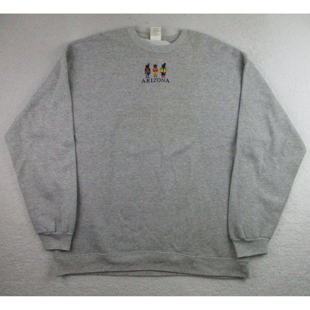 VTG Arizona Sweatshirt‎ Mens L Gray Native Embroidery Southwest Crewneck Hanes